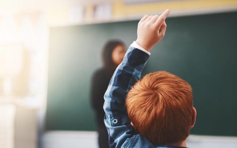 Cropped shot of elementary school children raising their hands to ask questions in the class