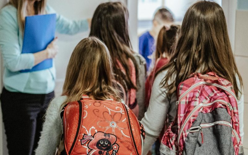 Schoolchildren walking to the classroom