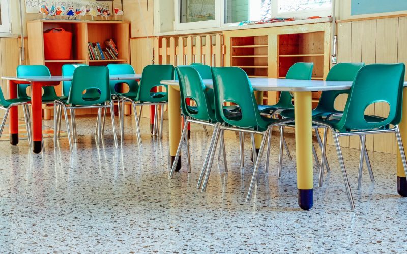 kindergarten class with the Green chairs and small tables
